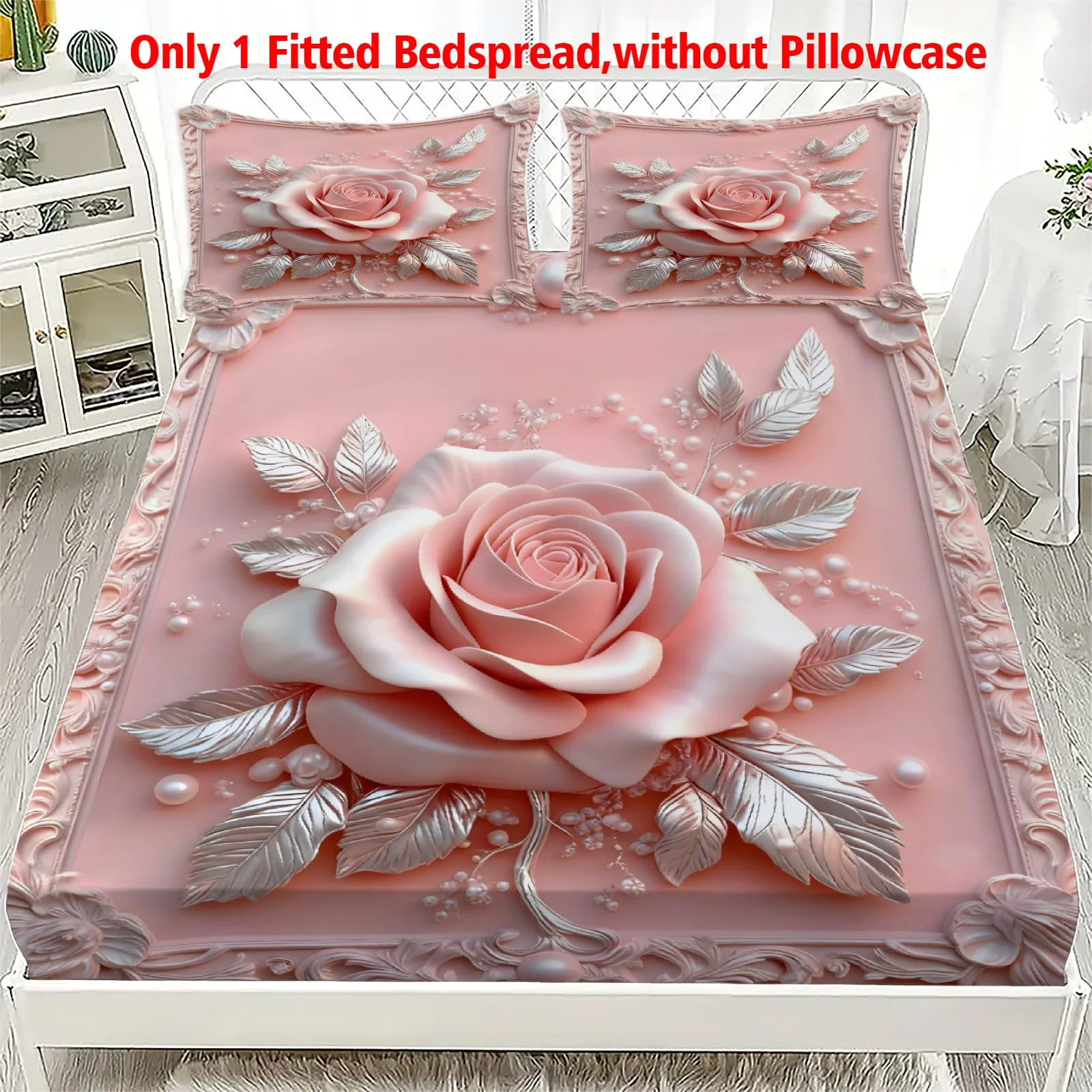 1 Stück 3D-geprägtes Spannbettlaken mit rosa Rosenmuster, tiefe Taschen, elastischer Matratzenbezug für Einzel-, Doppel-, Queen- und King-Size-Betten, Schlafzimmerdekoration
