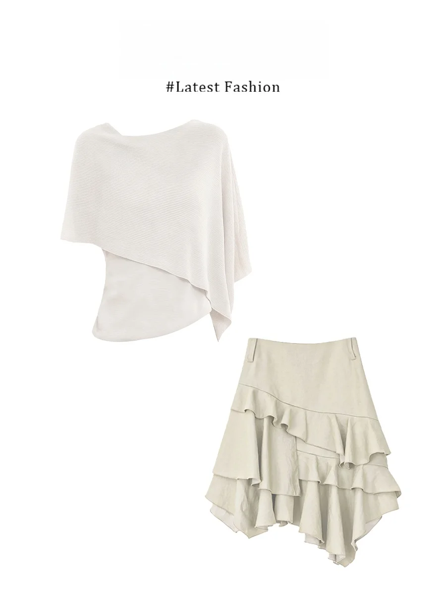 

Parkyeon Women's Knitted Set Casual Style Half Skirt Top Coat Soft Style Fashionable Summer Outfit Short Sleeve round Neck