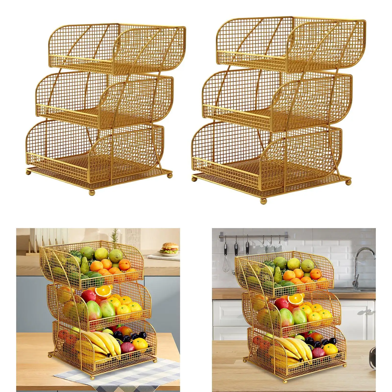 

Fruit Storage Basket Space Saver Large Capacity 3 Tiers Vegetables Storage Rack Snacks Serving Stand for Party Countertop