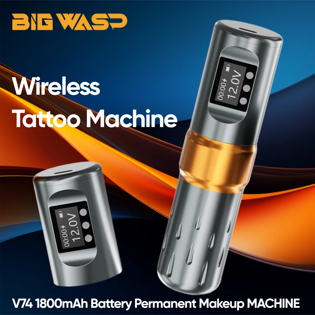 

BIGWASP V74 1800mAh Large Capacity Battery Wireless Tattoo Machine Digital LED Display Low Noise Motor Two Battery Tattoo Pen