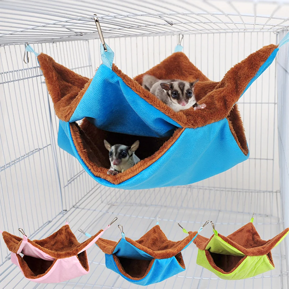 Double Layer Squirrel Rest Nest Warm Plush Sugar Glider Hammock Thicken Sleeping Bed Pet Supplies (Pink, Size S)