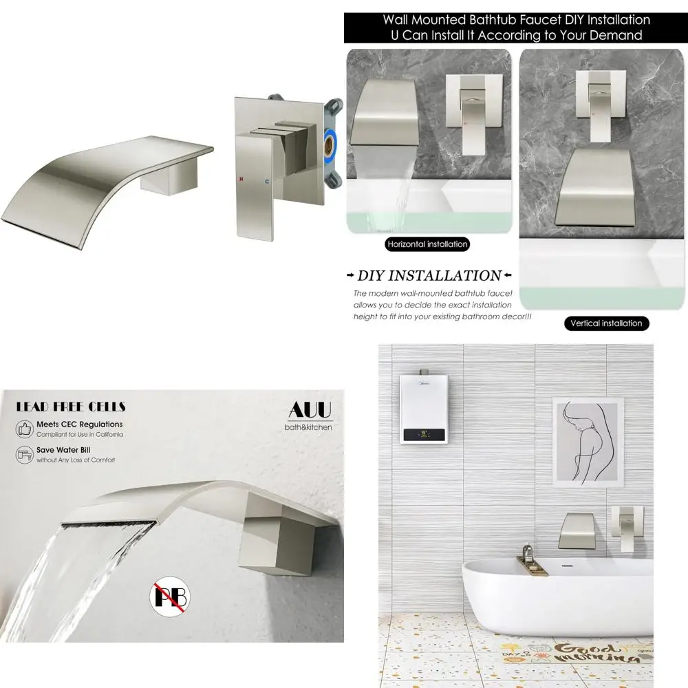 

«Современный римский смеситель для ванны из матового никеля с одной ручкой, настенным креплением и изливом-водопадом».