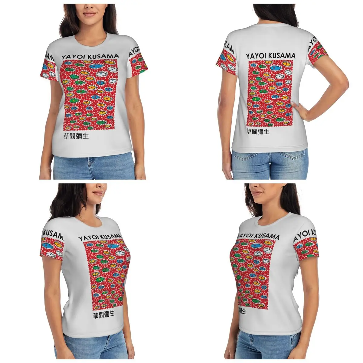 Yayoi Kusama Abstract Painting T-Shirt Women Short Sleeve T Shirts Round Neck Streetwear Cotton Summer Tees Streetwear