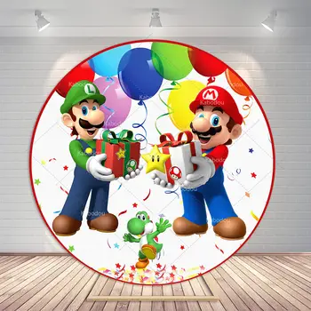 Super Mario Bros. Párty kulaté pozadí pro děti, chlapce, 1. narozeniny, pozadí pro fotografie, foto studio, banner, plakát, rekvizity, elastické 10 nejlepší prodej Záclony Super Mario - №9