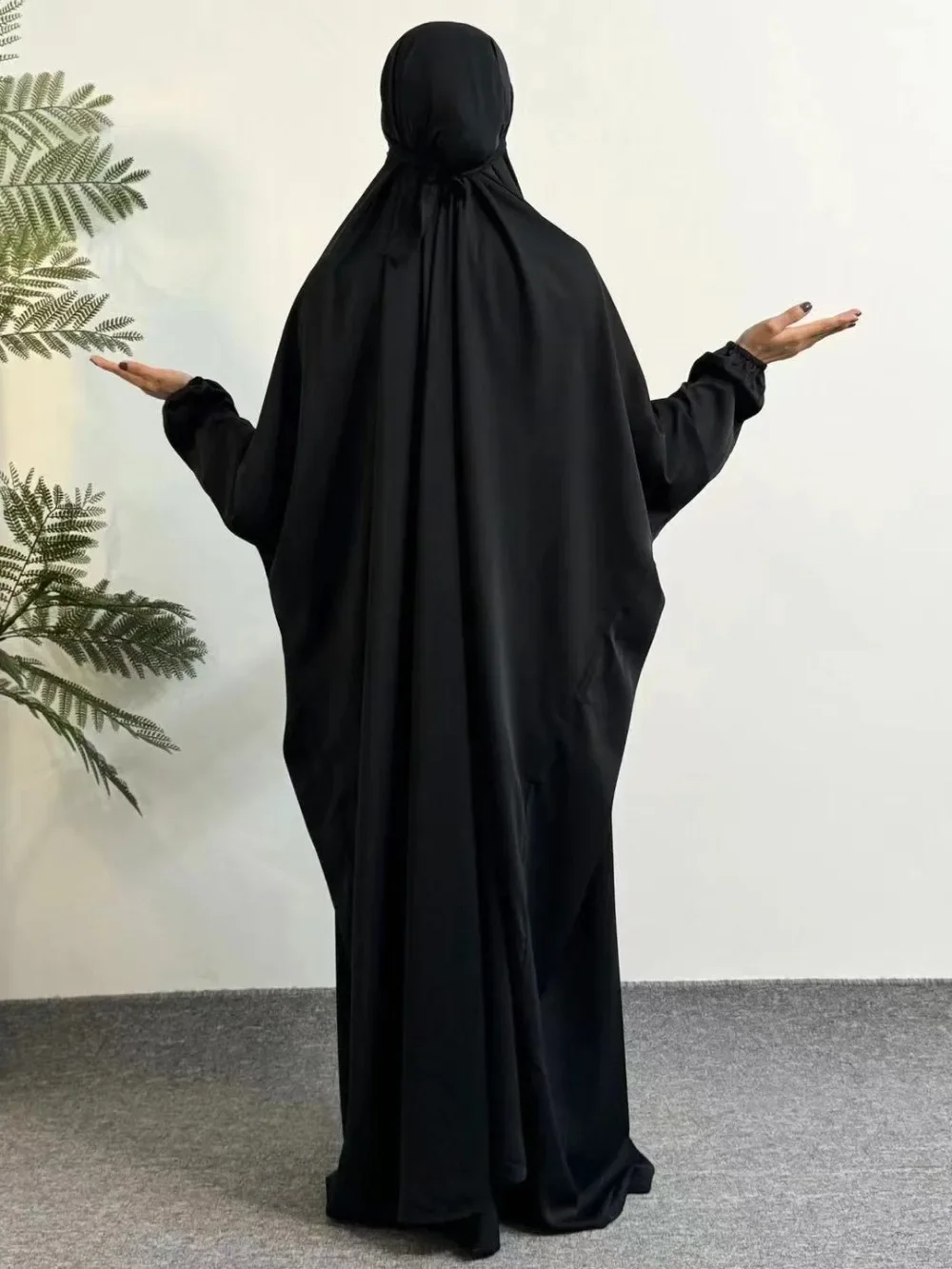 Muslim Abayas Hooded Smocking Sleeve Prayer Ramadan Dresses Hijab Loose Maxi Dress Women Abaya Jilbab Islamic Women\'s Clothing