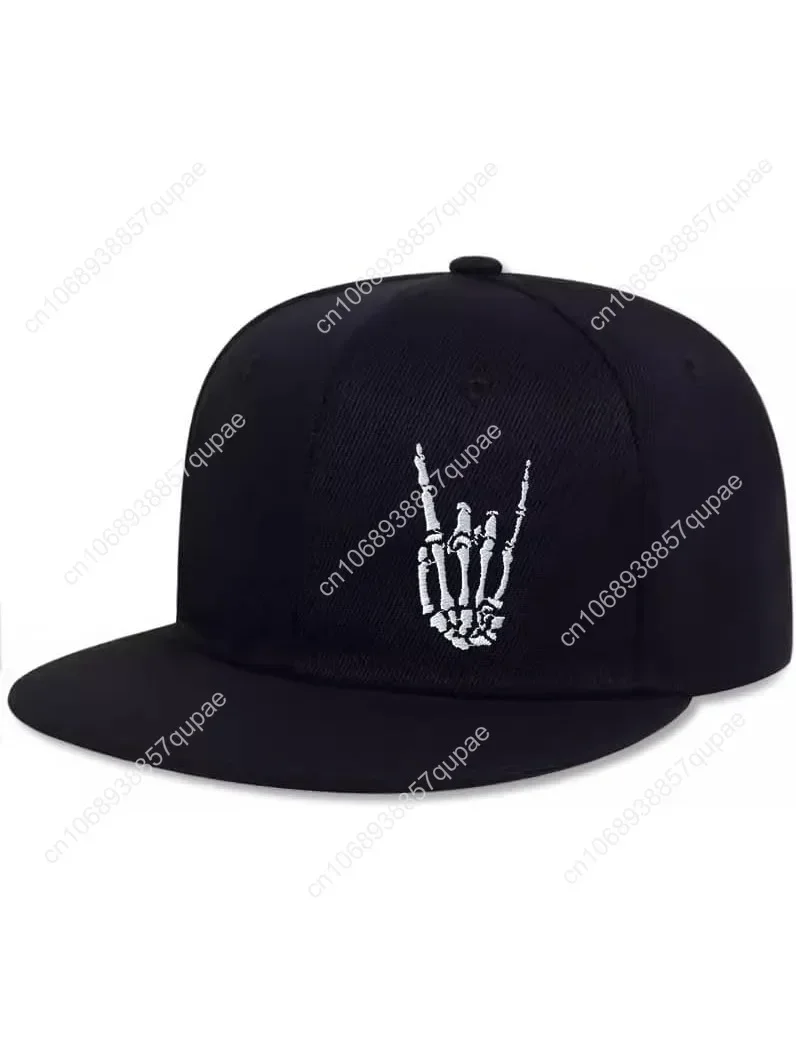 

Skeleton Finger hat Flat Bill Snapback Hats Embroidered Black Snap Backpack Hat for Men Women Skull Adjustable Baseball Caps Dad