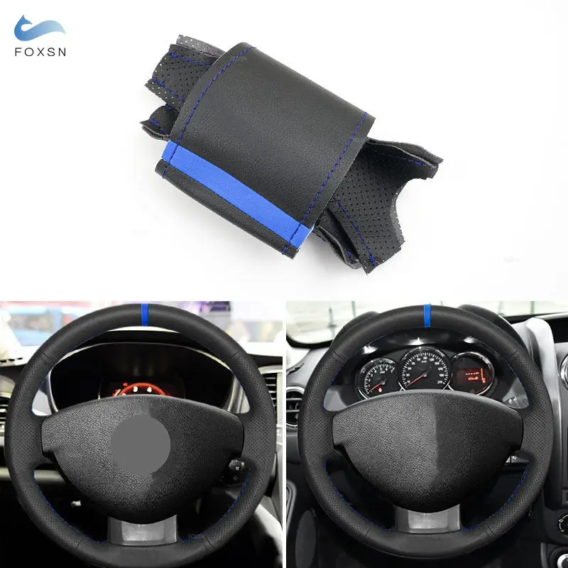 Car Blue Line Braid Steering Wheel Cover Trim For Renault Duster 2010-2016 Dacia Dokker  Lodgy 2012-2016 Logan Sandero 2013-2017