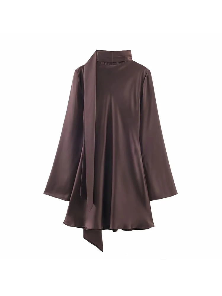 Robe en Satin de soie pour femmes, nouvelle mode, moulante, manches longues, Mini, élégante, classique, taille haute, robe féminine