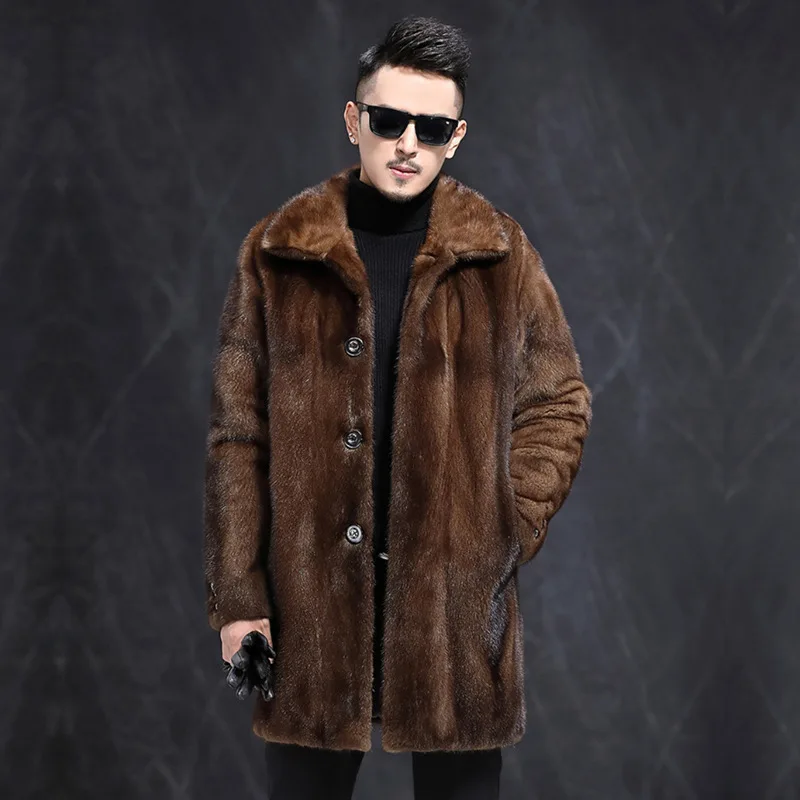 Luxury Brand Winter Men Clothing Thick Warm Long Faux Fur Coat Business Casual Jacket Long Sleeve Single-breasted Snowsuit