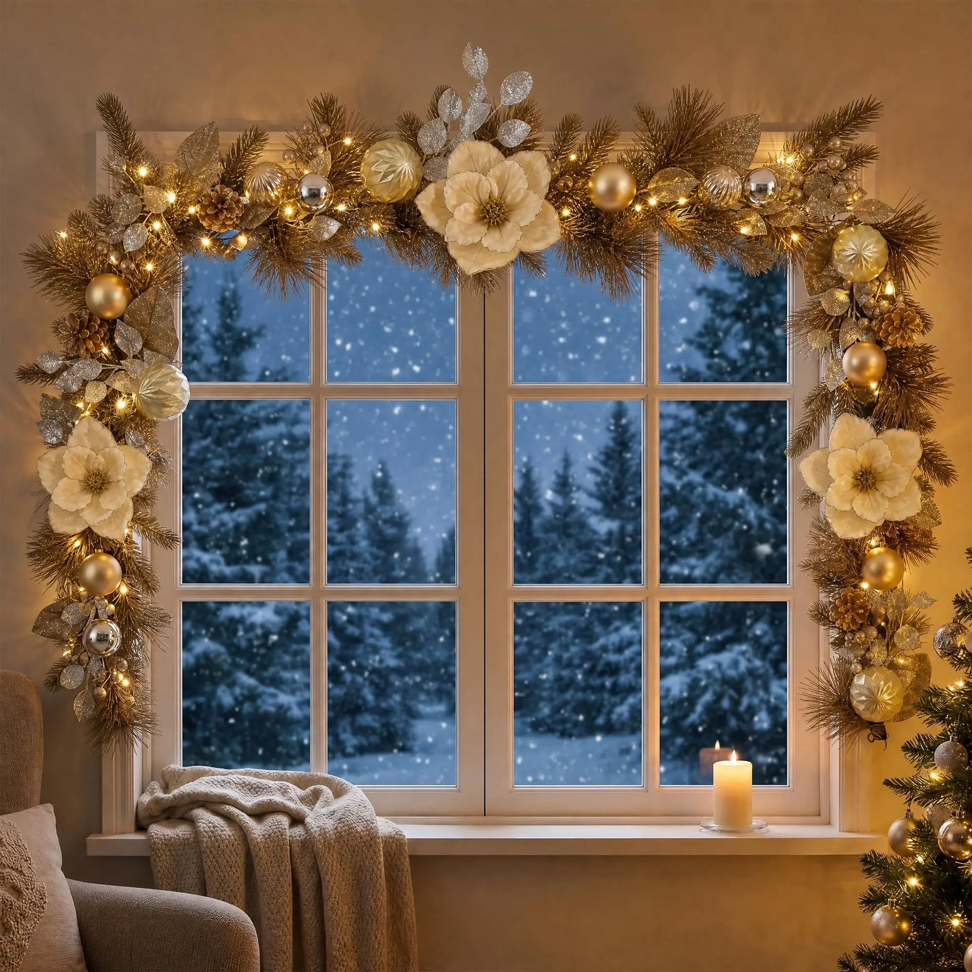 6ft Pre-Lit Christmas Garland With 20 Battery Led Lights, 8 Modes Timer, Gold Silver Ball Ornaments For Mantel Stairs Fireplace Decor - view 7