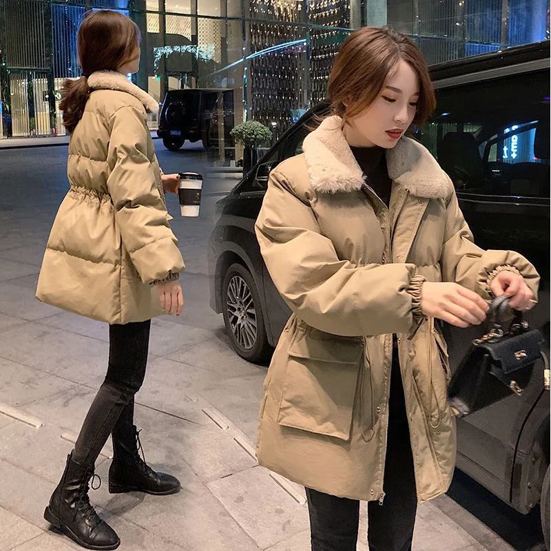 

Fashionable Thickened Women's down Jacket Winter Coat Casual Stylish Waist-Cinching High-End Cotton Blend Long Sleeve Zipper