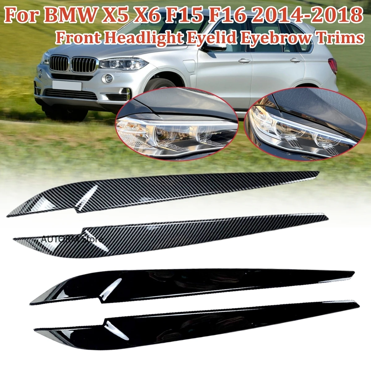 

For BMW X5 X6 F15 F16 Pair Car Front Headlight Eyebrow Eyelid Stickers Head Lamp Light Decoration Trim Eyebrows 2014-2018