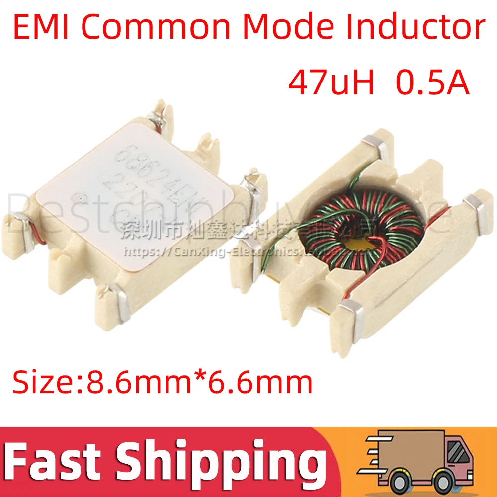 

5pcs PE-68624ENL 68624ENL Common Mode Choke Inductor Inductance 47uH 0.5A EMI Filter Coil Magnetic Ring Noise Reduction