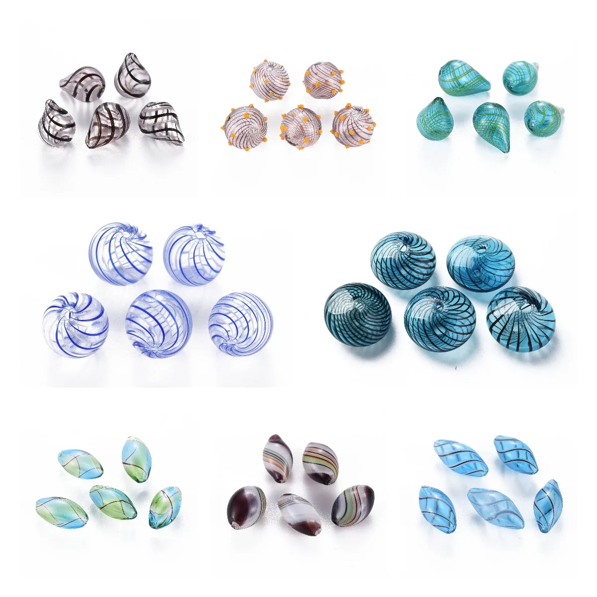 

5pcs Handmade Blown Glass Globe Beads Stripe Pattern Hollow Glass Beads for DIY Jewelry Making Accessories