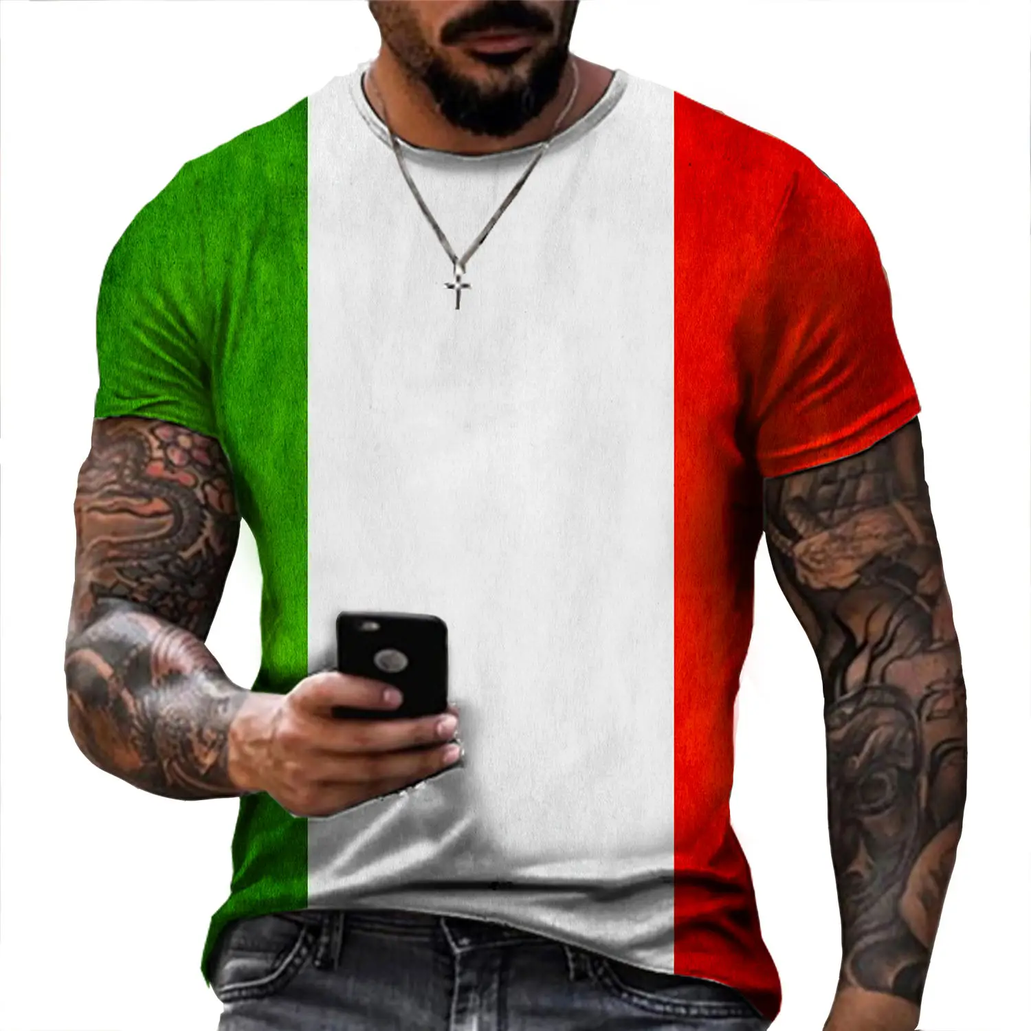 2022男性のtシャツイタリア旗プリントtシャツ夏ラウンドネック特大ストリート服tシャツ男性