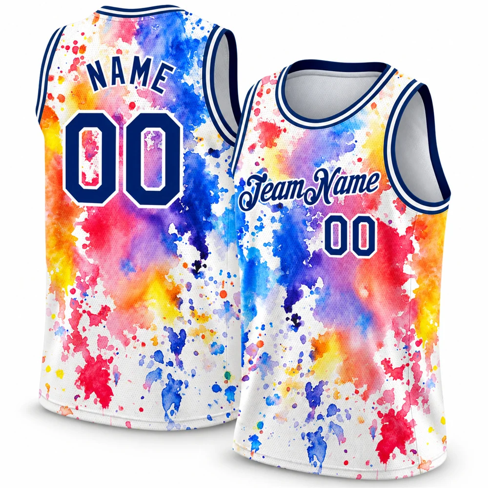 Mens Custom Paint Splatter Basketball Tank Top Team Name Number Watercolor Design 3D Print Quick Dry Basketball Vest Fashion