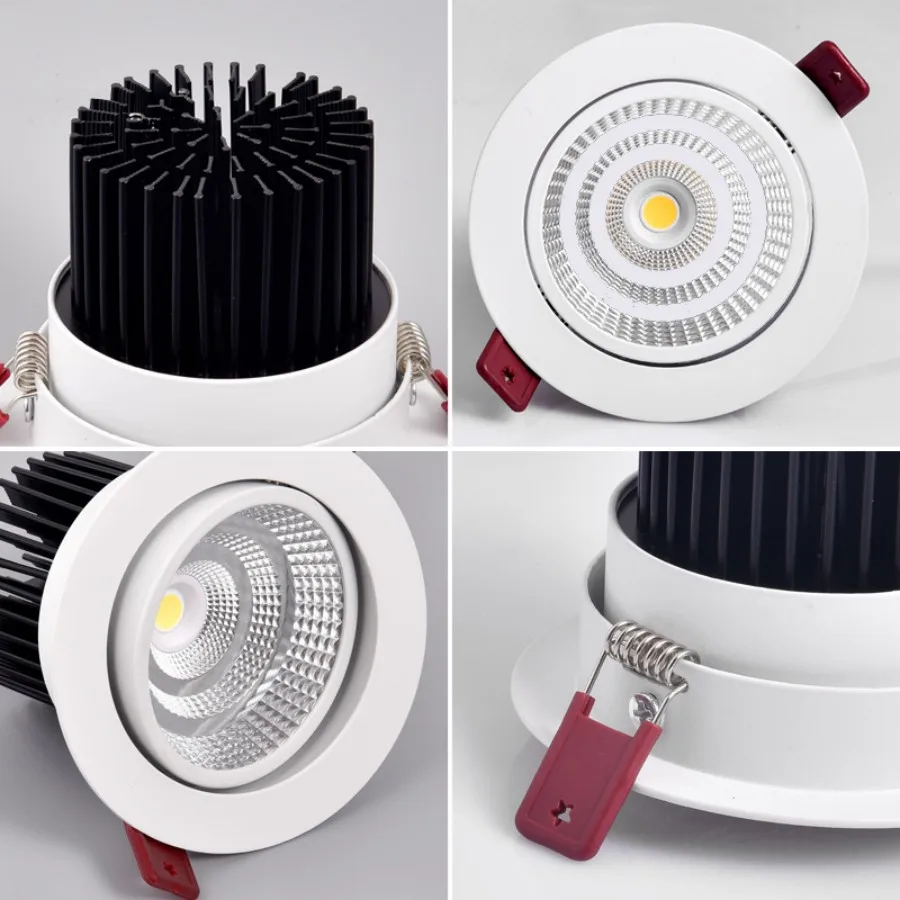 Downlight circular embutida LED, lâmpada de teto antirreflexo, busines domésticas, holofote COB, 5W, 7W, 12W, 15W, 18W, 24W, 30W, AC85V-265V