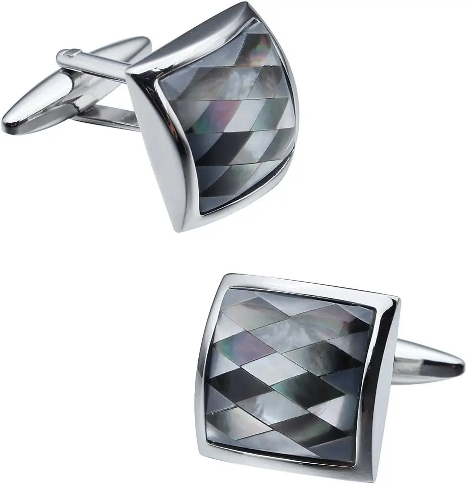 

Classic Mother of Pearl Silver Cufflinks for Men, Handmade, Gift Box Packing, French Shirt Accessories