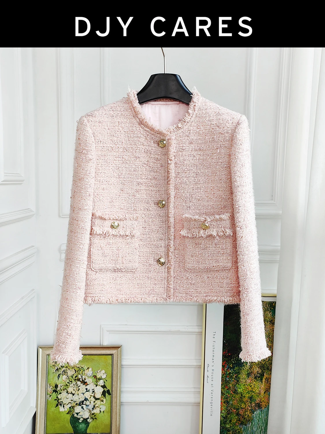 

New Light pink jacket with fashionable tassel top big size
