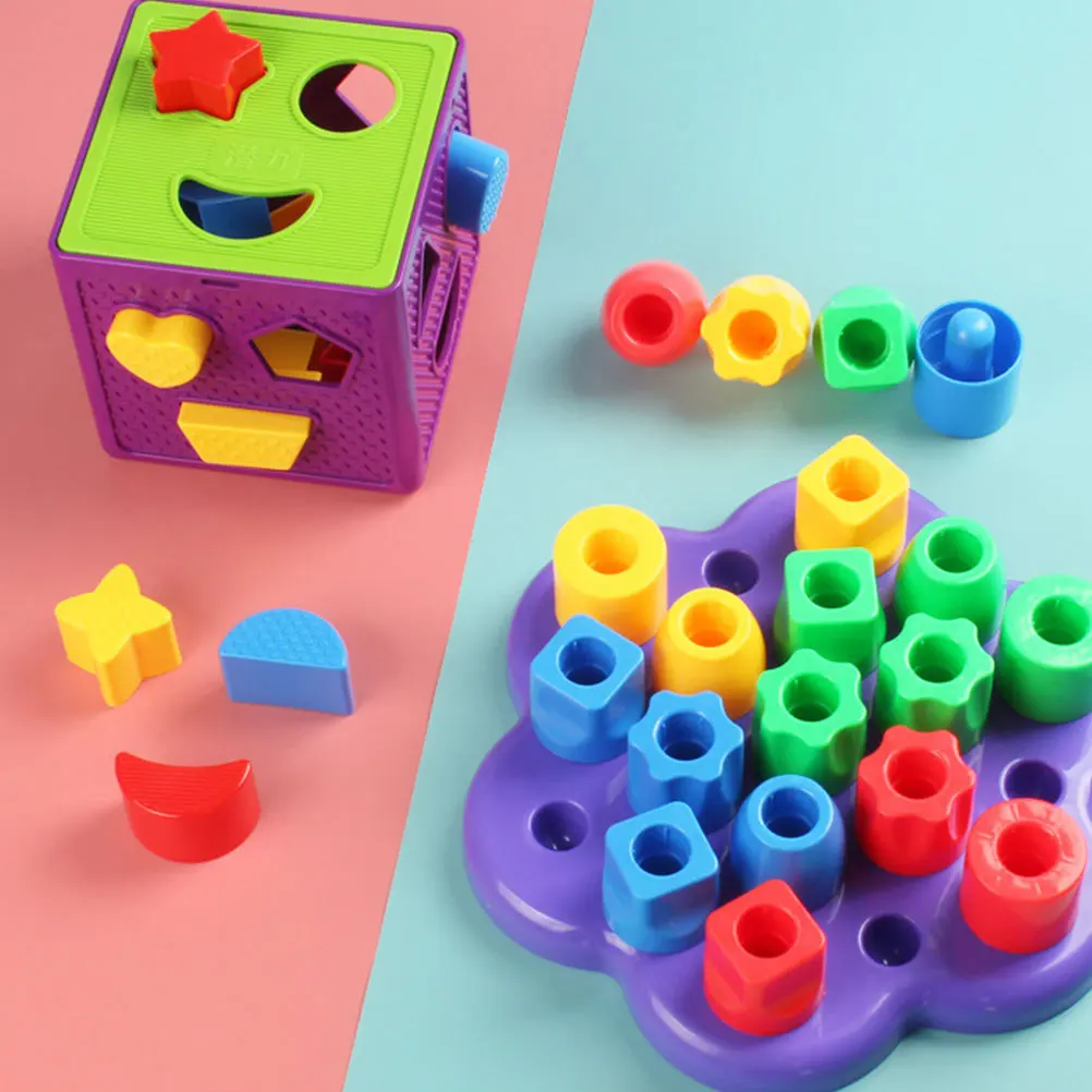 Blocs de reconnaissance de forme colorée à empiler arc-en-ciel, jeu d'apprentissage de la géométrie pour enfants, jeu d'empilage de développement précoce, 1 pièce