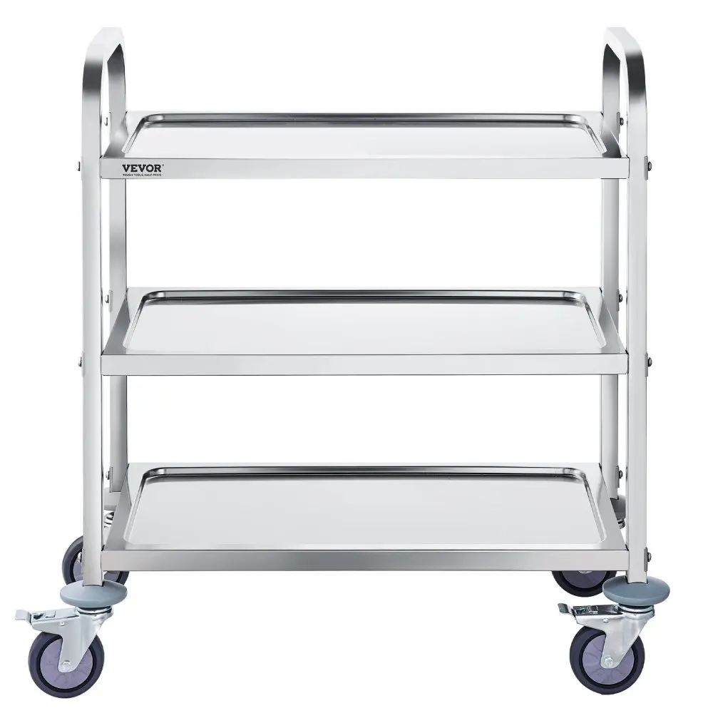 VEVOR Stainless Steel Cart 3 Layers 400 lbs Capacity Lockable Wheels for Lab Clinic Kitchen