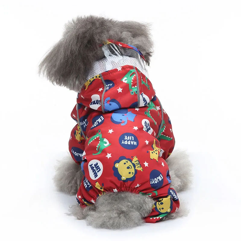 

New Pet Four Legged Raincoat Printed with Animal Shape and Pattern Corgi Waterproof Windproof Hooded Poncho Dog Outdoor Clothing