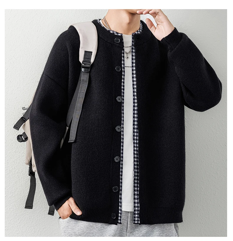 Luxuriöser Retro-Design Strick-Cardigan für Herren Neuer Hochwertiger Beliebter Karierter Patchwork-Pullover Jugendlicher Lässiger Dicker Warmer Mantel – Detail 20