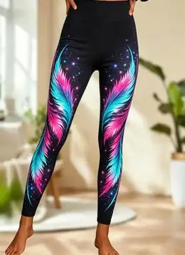 Women's Mid Waist Fleece Lined Leggings Galaxy Glowing Butterfly Print Slim Fit Stretch Long Pants - view 2