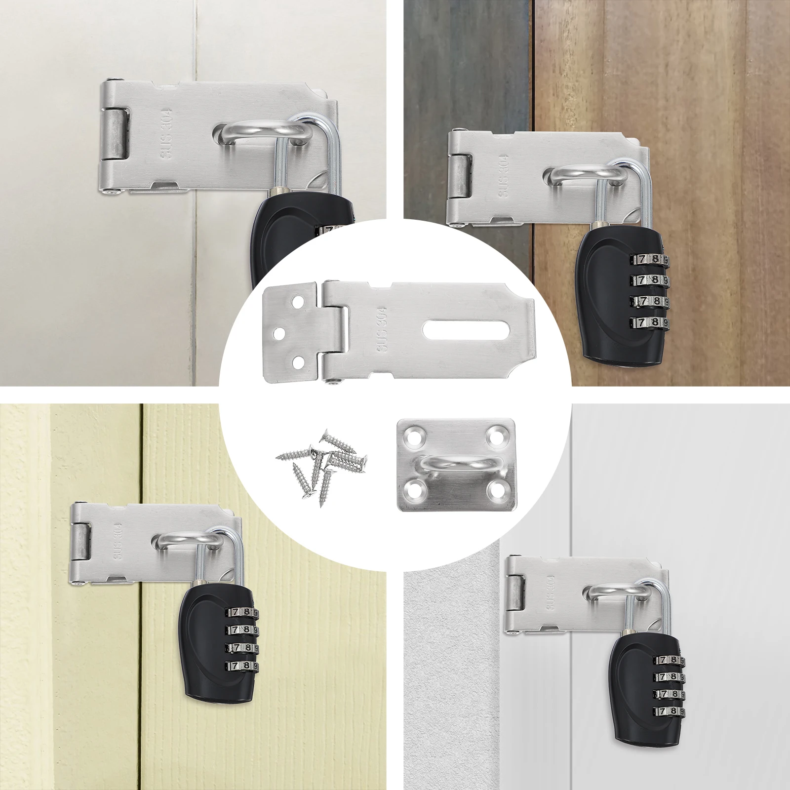 

Stainless Steel Door Buckle Gate Lock Hasp Clasp Latch Latches Hardware Locking Safety Security