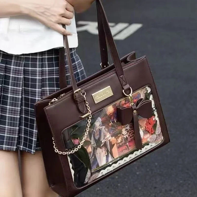 Xiuya Jk Lolita bolso de mano de estilo japonés, bolso cruzado de cuero Pu, Color sólido, cadena de lazo Ita, dulce, lindo, diseñadores de alta