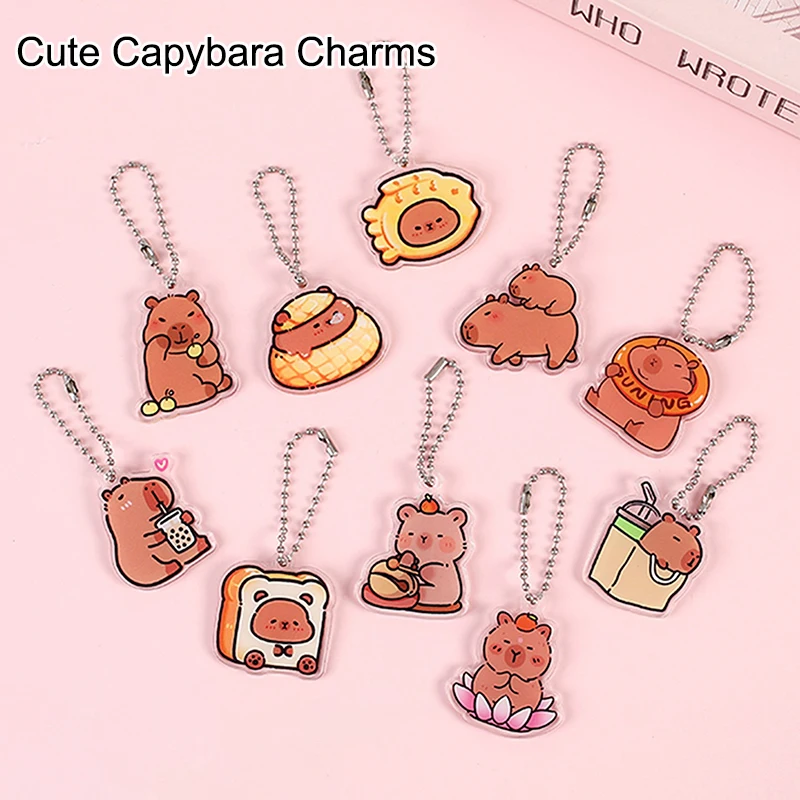 Cute Funny Capybara Acrylic Keychain Cartoon Creative Keyring Bag Purse Pendant Charms Schoolbag Hanging Ornaments Girls Gift