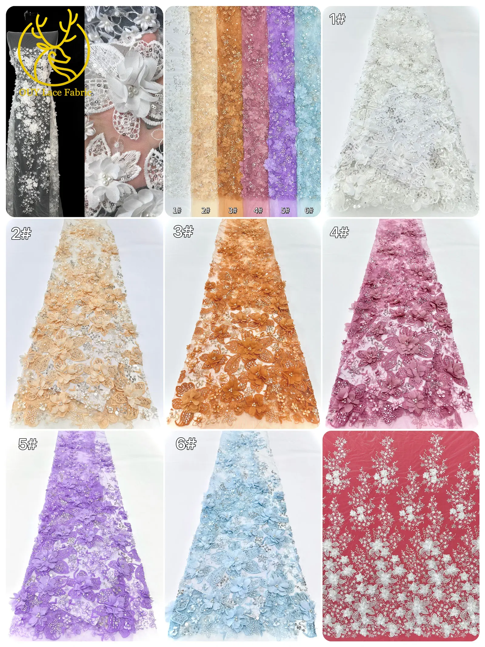 2025 Fashion French 3D Floral Embroidery Beaded Lace Fabric with Sequins African Nigerian Fabric for Party Wedding Dresses