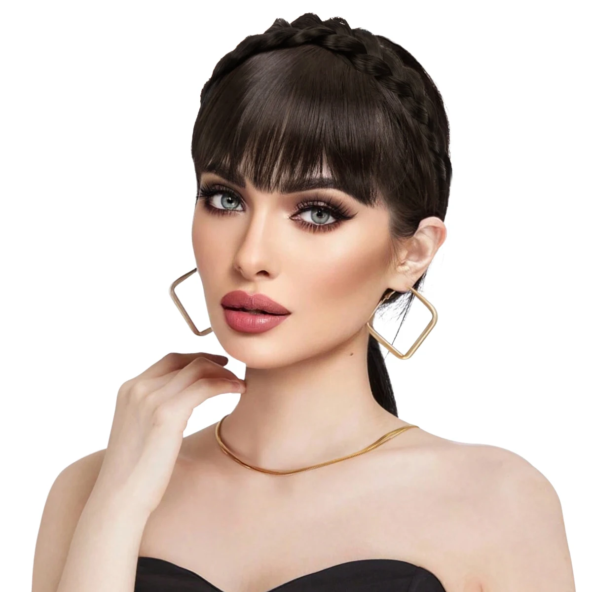 Synthetic Headband Bangs Extension Fake Hair Blunt Fringe without Long Sides For Women Natural Flase Black Brown Hairpiece B11