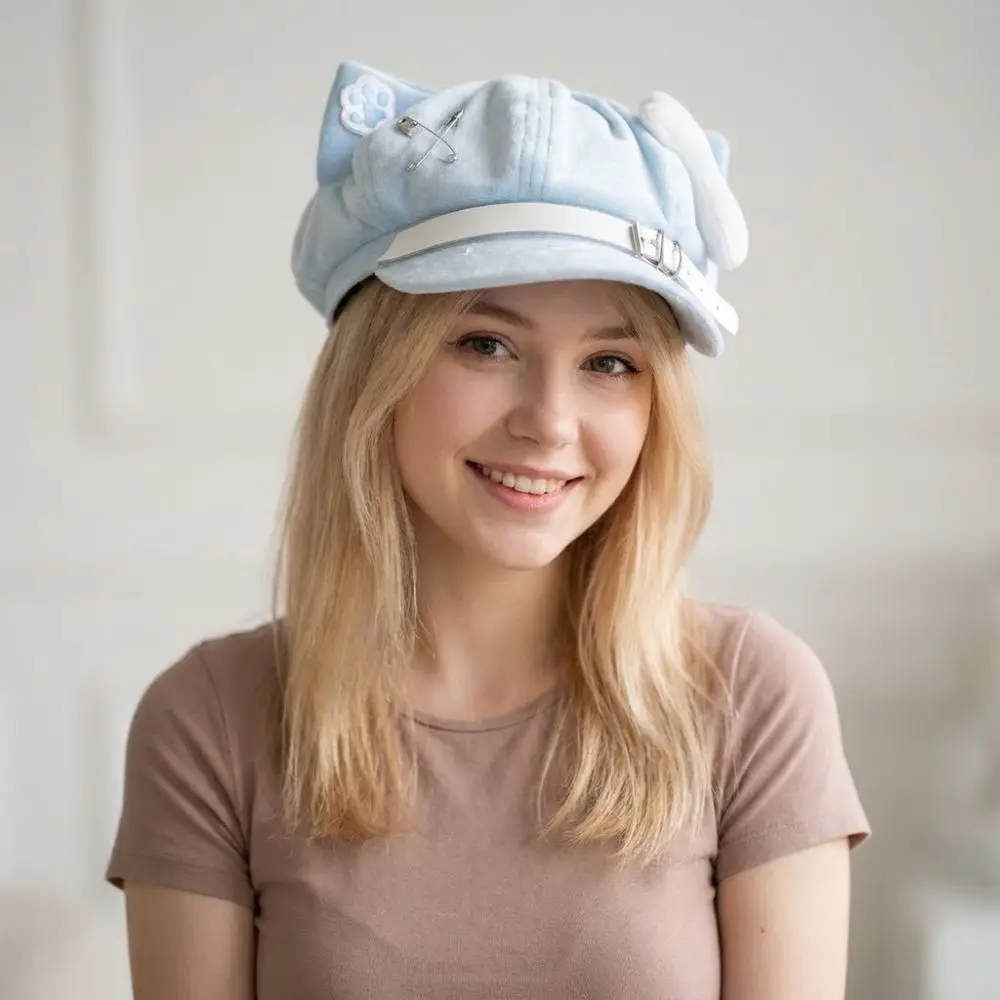 Popular Cat Ears Women's Beret Anime Cat Paw Pattern Newsboy Cap Japanese Style Sweet Baseball Cap Everyday Outfits