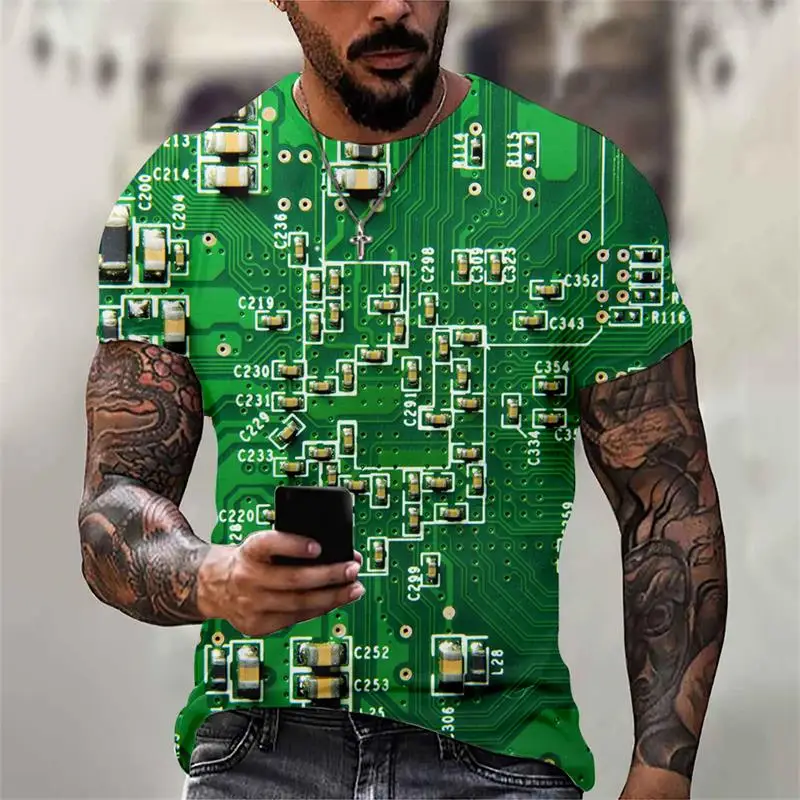 

Circuit Board Electronic Chip CPU Graphic T Shirts for Men Clothing Tee Shirts 3D Print Motherboard Mainboard Short Sleeved Tops