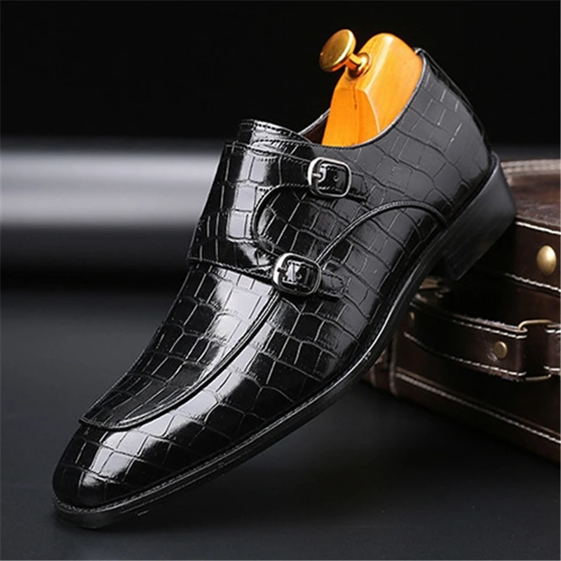 Uomo Business Dress scarpe da ufficio mocassini in pelle di coccodrillo scarpe da monaco fibbia da uomo Casual Party Slip on comodi appartamenti