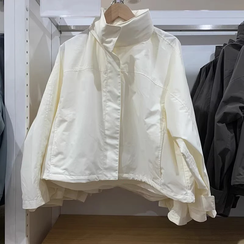 Windproof Stand Collar Jacket for Women's Outdoor Casual Hooded Thin Coat Jacket Top