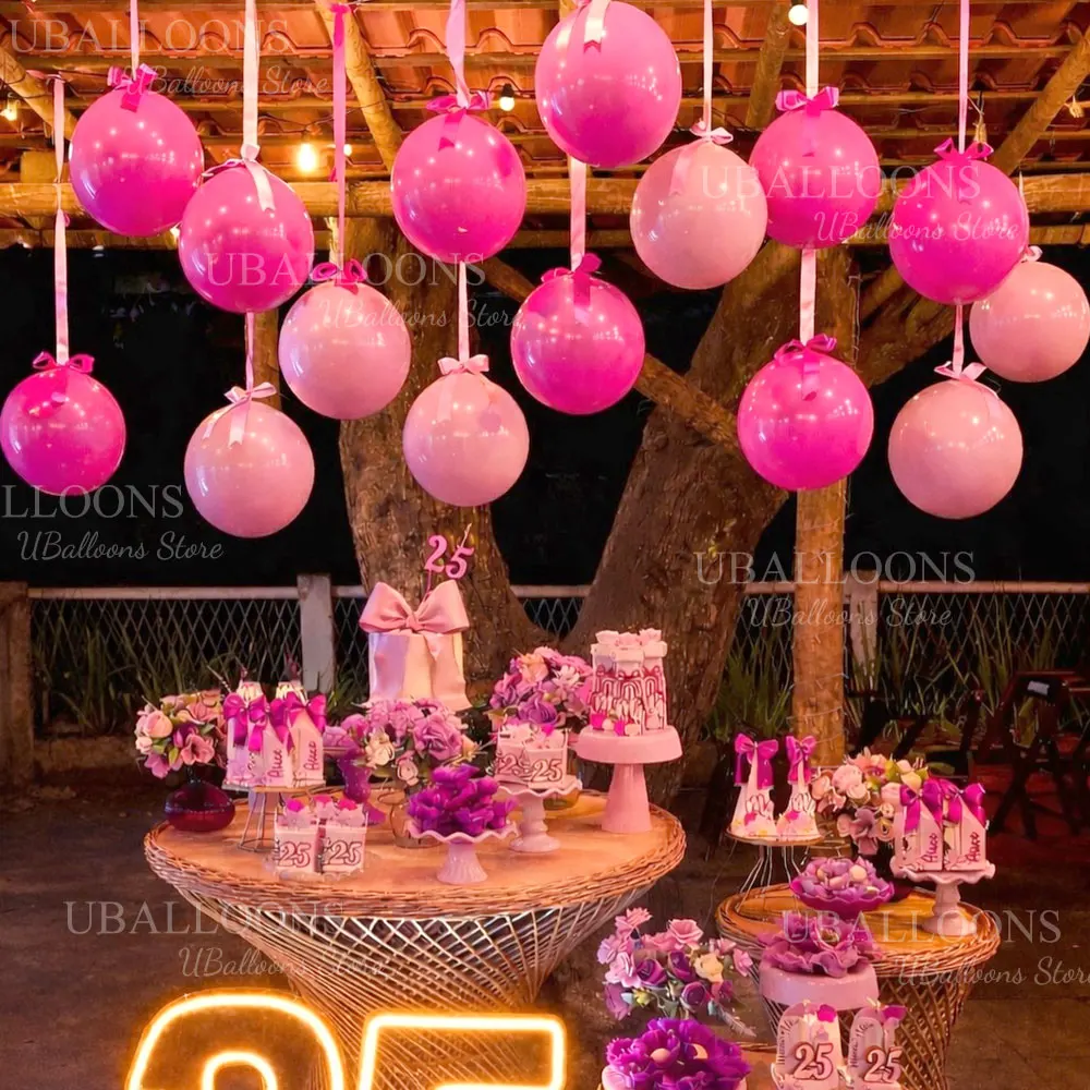 10 Stück Rosa Luftballons mit Schleife 18/12/10 Zoll Hängende Schleifenballons in Pastellrosa mit Satinband für Geburtstag Hochzeit Babyparty Dekoration – Detail 5