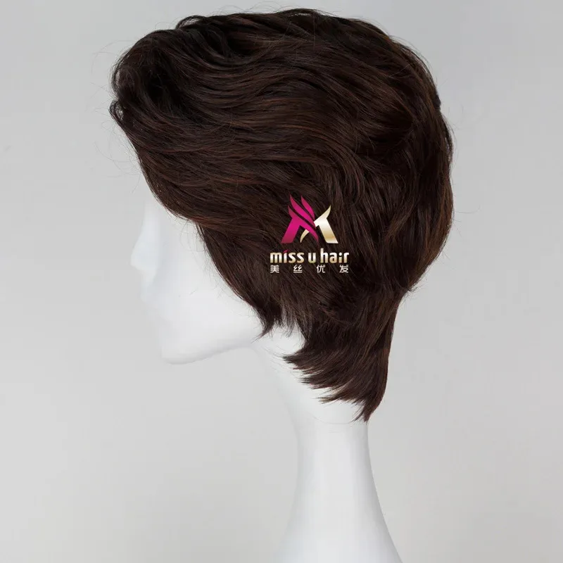 新しい映画プリンスチャーミングキットコスプレシンデレラショートブラウン男性用人工毛大人用+ウィッグキャップcm;5