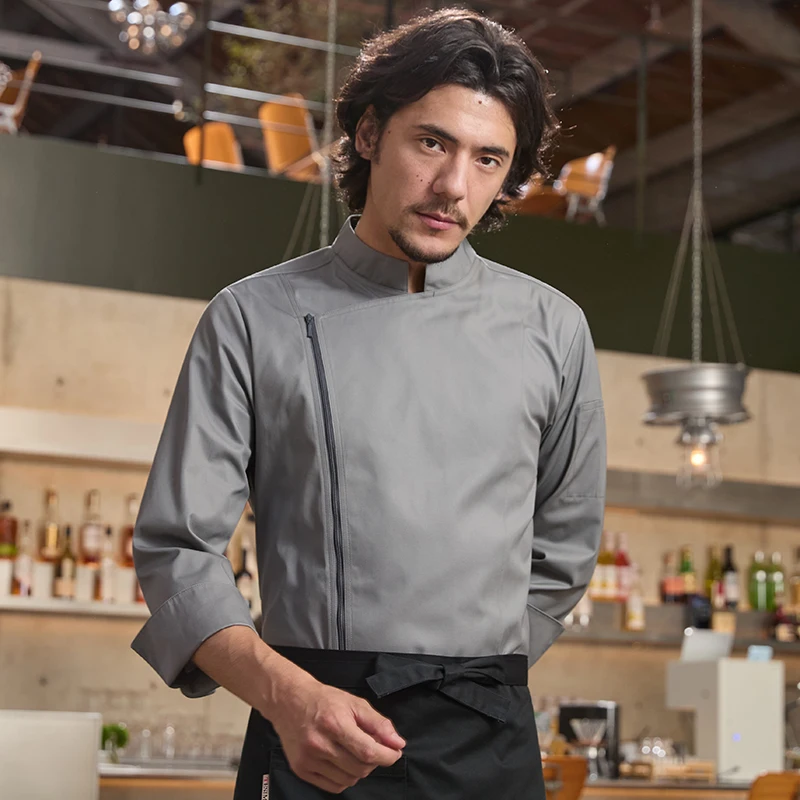 Veste de Chef professionnelle avec fermeture éclair pour femmes et hommes, uniforme de serveur de cuisine à manches courtes/longues pour hôtel, Restaurant