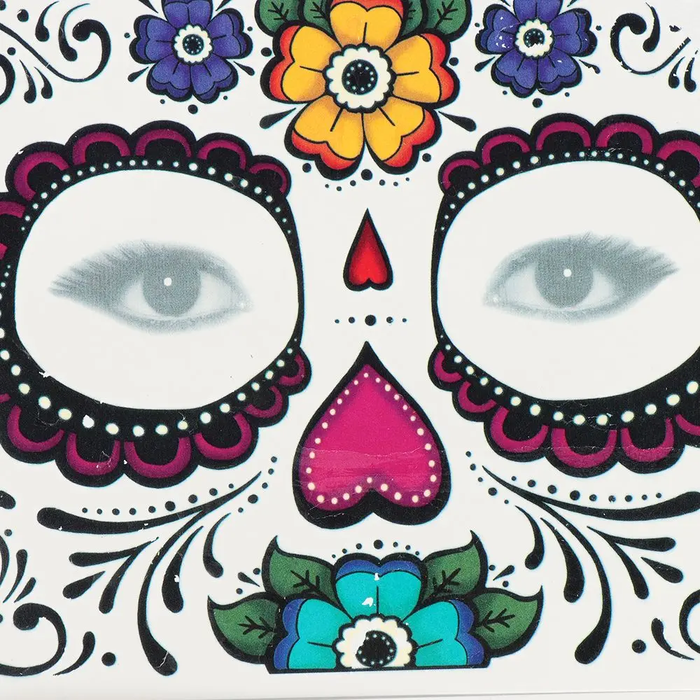 Pop Face Decal Waterproof Temporary Tattoo Stickers Facial Makeup Day Of The Dead Halloween Dress up