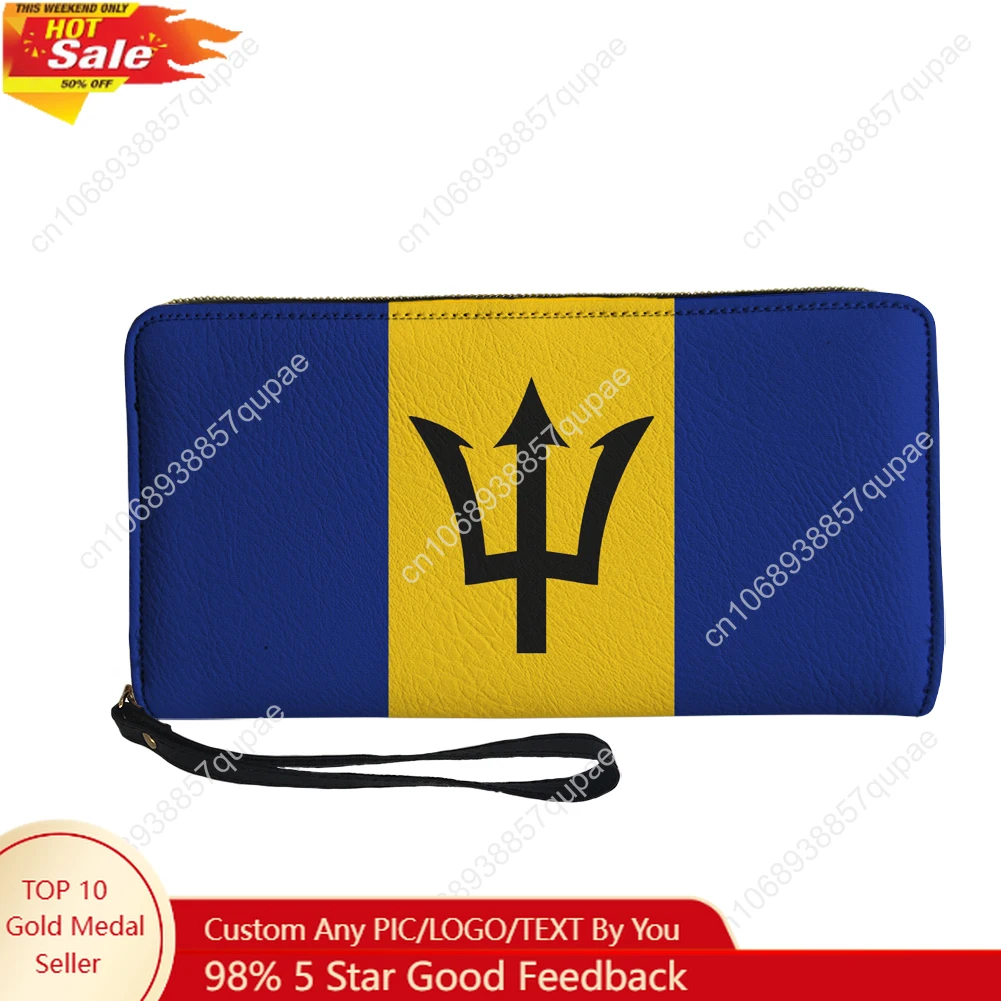 

Barbados Flag Custom Wallet Purse Mens Womens Teenagers Zipper Long Wallets Double Print Portable Wallet Gift Bag