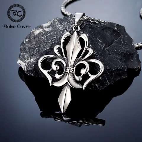 Vintage Medieval Norse Rune Fleur-de-lis Necklaces Men Stainless Steel Viking Cross Amulet Pendant Charm Original Design Jewelry