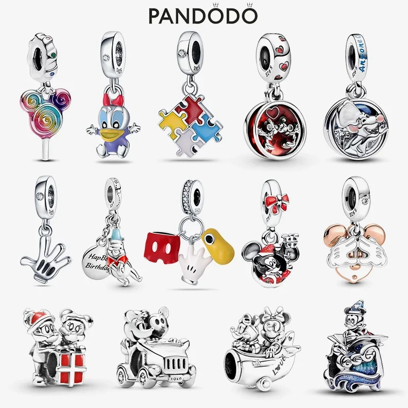 Minisdisney-Mickey Princesa Contas Charme para As Mulheres, se encaixa Original Pulseira Pandora 925 Pingente de Prata, Bead Jóias, Presente Venda Quente, 2023