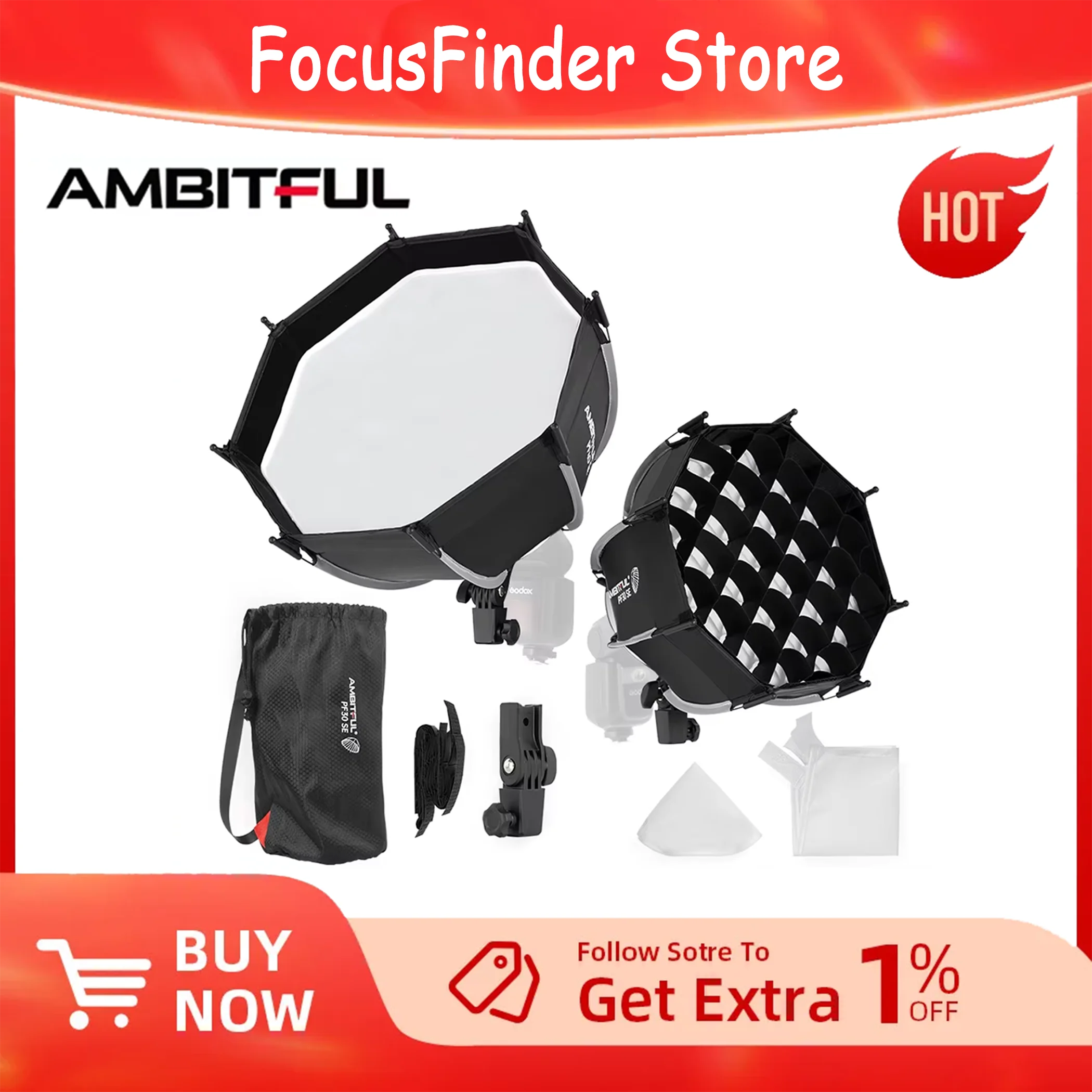 AMBITFUL PF30/40 Mini Speedlite Portable Octagon Umbrella Softbox+Honeycomb Grid 30cm/40cm Outdoor Flash SoftBox for V1 V860III