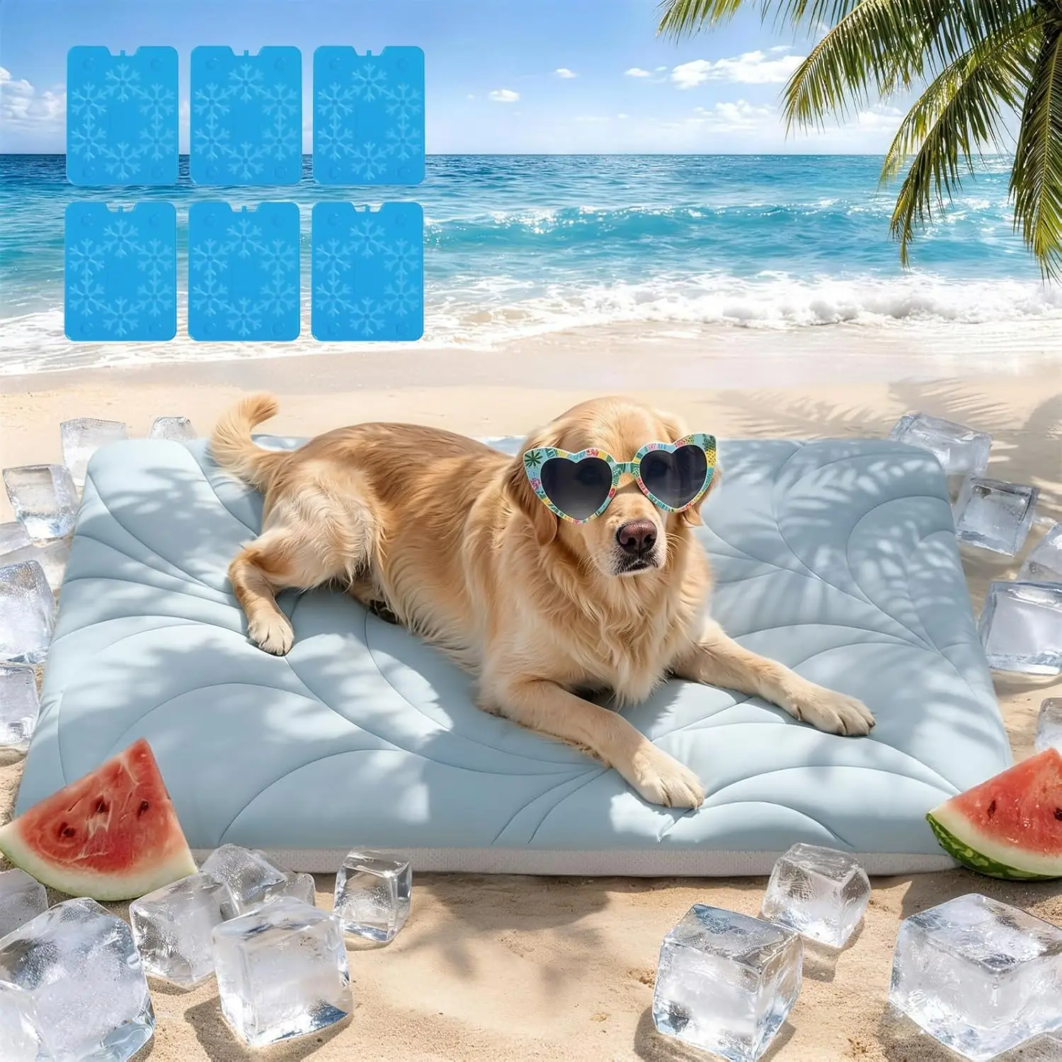

Dog Cooling Mat New 5.0 Version Built-in Ice Pack, Long-Lasting Cool 6-8h, 59" x 40" Ultra Thick Soft Vine Pattern Pet Cooling M