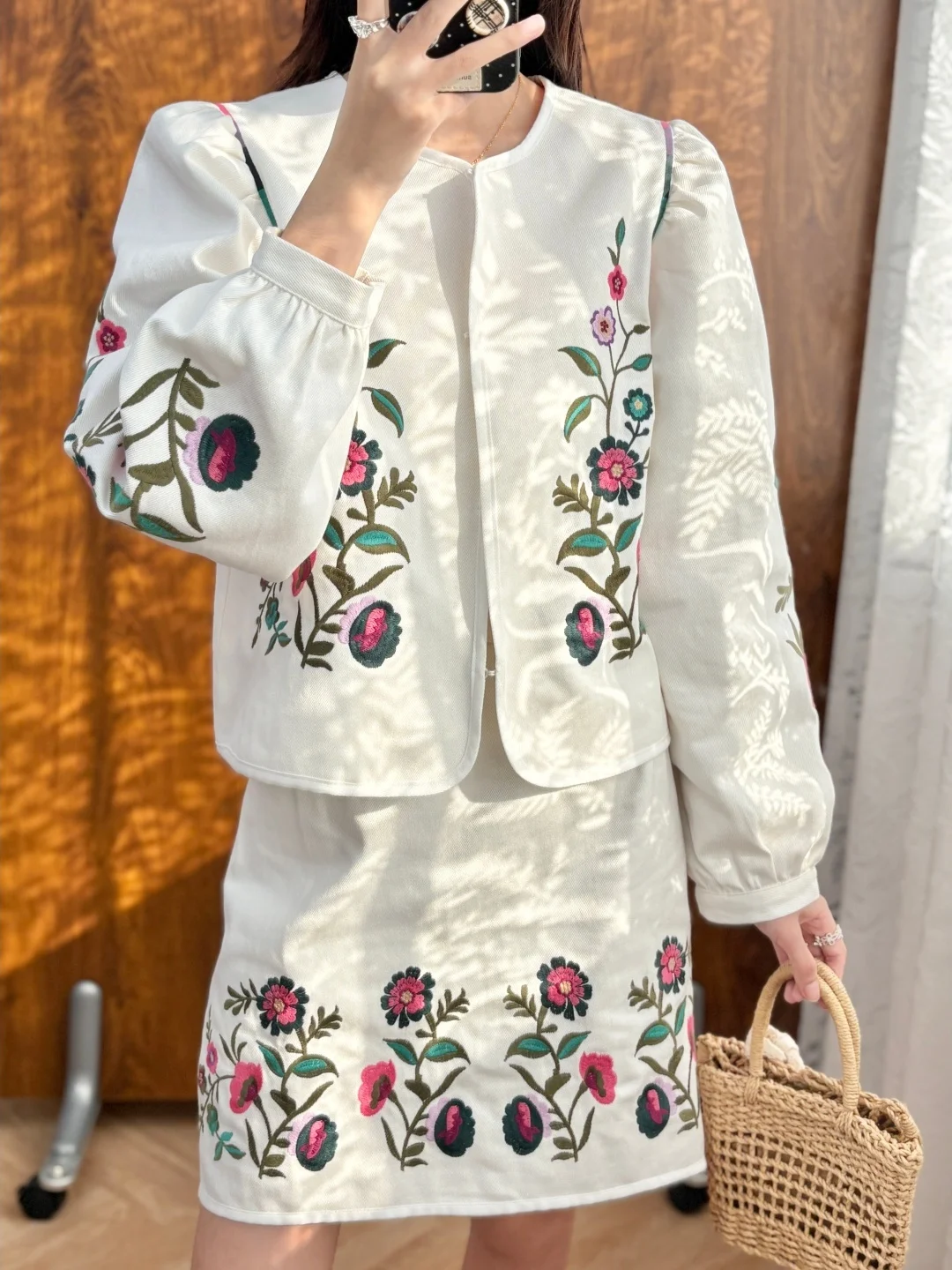 

Ele Cotton Long Sve Embroidered Floral Print irt And ort Skirt Set Women's Spring 2026 Ethnic Sle Loose Fit irt