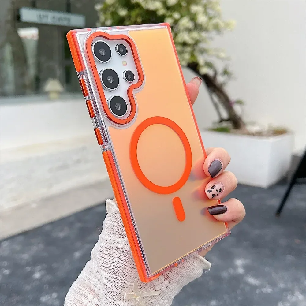 

Чехол для телефона с металлическими линзами для Samsung Galaxy S25 Edge S24 S23 S22 S21 Ultra Plus S24FE MagSafe Wireless Charge Discolour Clear Cover