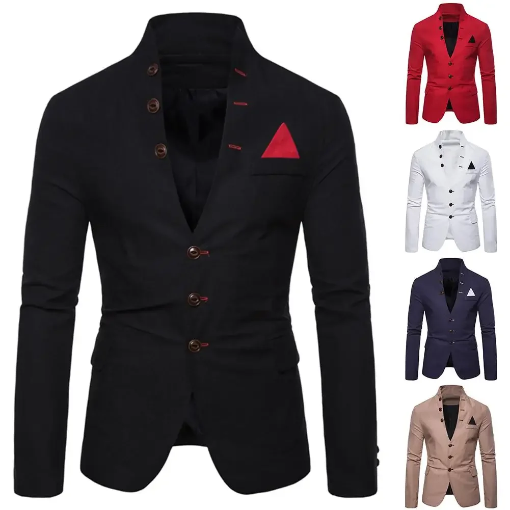 

Men Sl-im Fits Social Blazer Spring Autumn Solid Wedding Dress Jacket Men Casual Business Male Suit Jacket Blazer Gentle