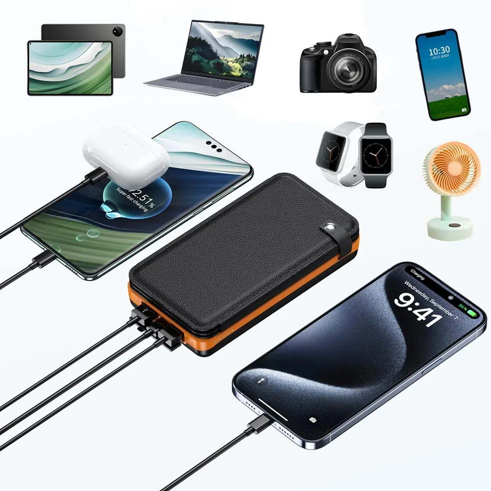 بنك الطاقة الشمسية المحمول، مزود طاقة شمسية خارجي بقدرة 50000 مللي أمبير في الساعة، متوافق مع مع IOS Android USB-A وUSB-C للشحن في الهواء الطلق